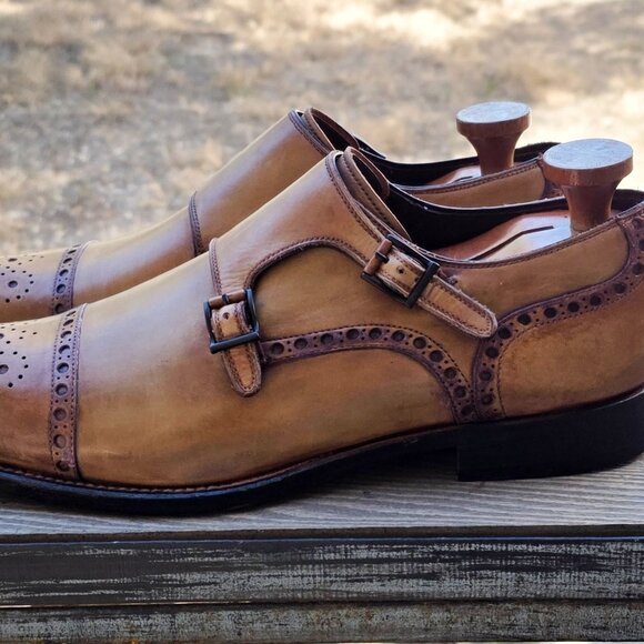 Magnanni 9.5-M Tan  Monk Strap Mens Dress Shoes - Picture 4 of 14